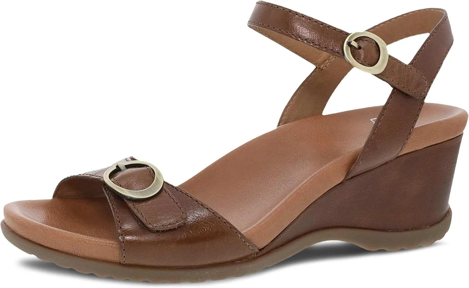 Dansko Arielle Wedge Sandal for Women – Cushioned, Contoured Footbed for All-Day Comfort and Support – Adjustable Hook & Loop Strap with Buckle Detail – Lightweight Rubber Outsole