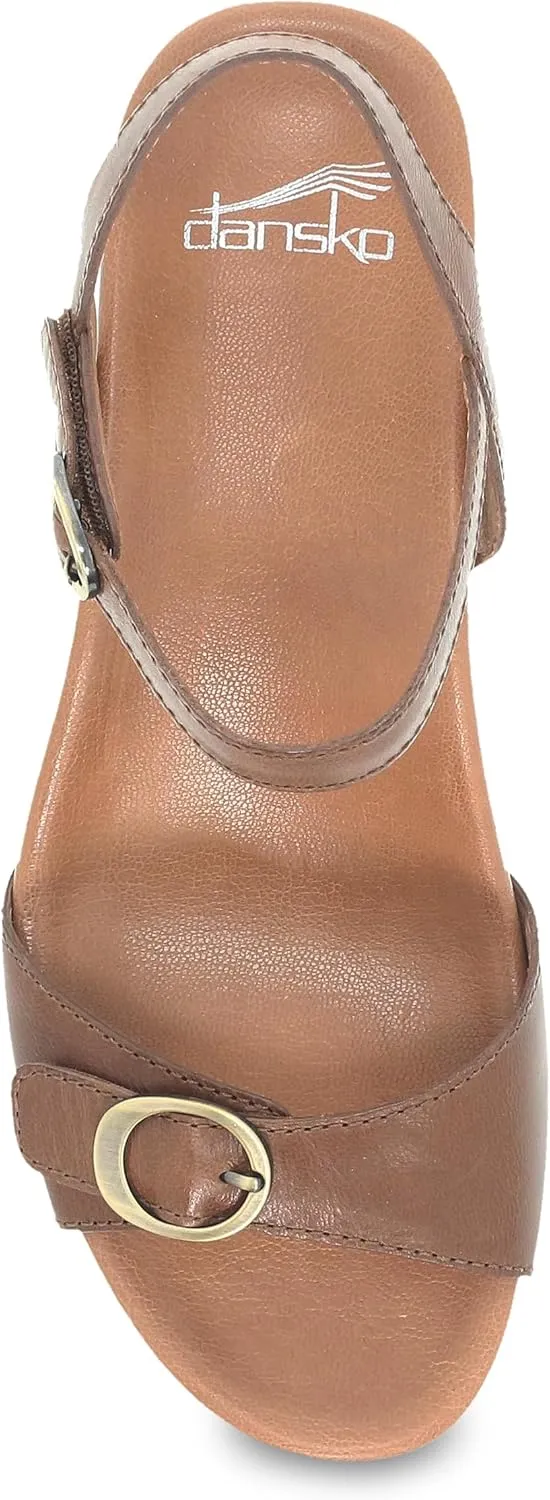 Dansko Arielle Wedge Sandal for Women – Cushioned, Contoured Footbed for All-Day Comfort and Support – Adjustable Hook & Loop Strap with Buckle Detail – Lightweight Rubber Outsole