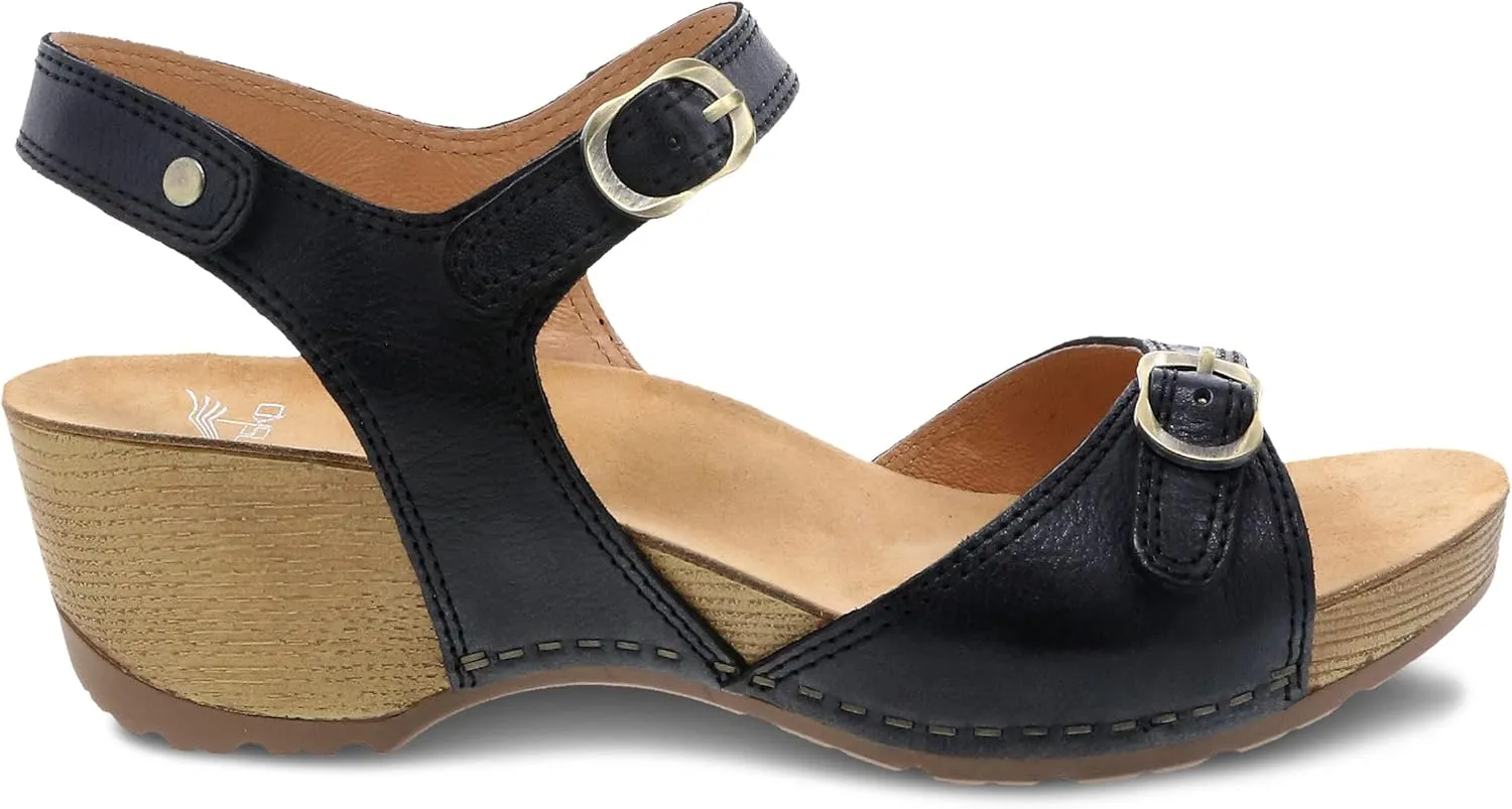 Dansko Tricia Wedge Sandal for Women – Cushioned, Contoured Footbed for All-Day Comfort and Support – Adjustable Hook & Loop Straps with Buckle Detail – Lightweight Rubber Outsole
