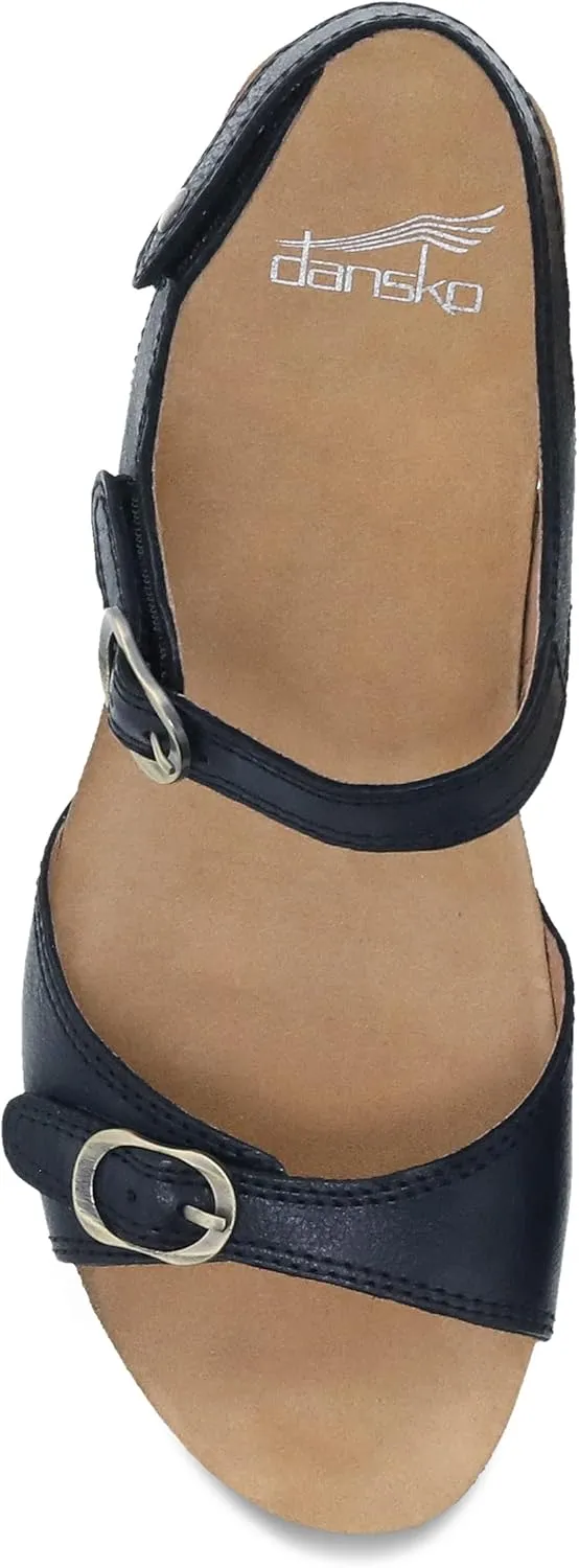Dansko Tricia Wedge Sandal for Women – Cushioned, Contoured Footbed for All-Day Comfort and Support – Adjustable Hook & Loop Straps with Buckle Detail – Lightweight Rubber Outsole