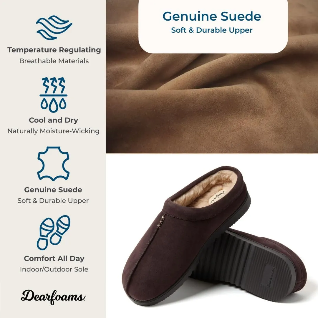 Dearfoams Men's Suede Indoor Outdoor Breathable Memory Foam House Dean Clog Slippers