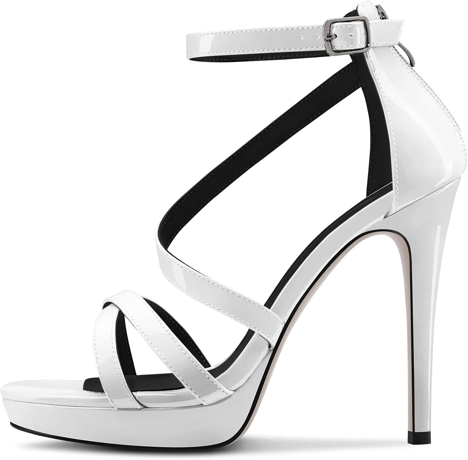 DearOnly Women Platform Stiletto High Heel Peep Open Toe Pumps Ankle Strap Zipper Wedding Cute 4.7 Inches Heels