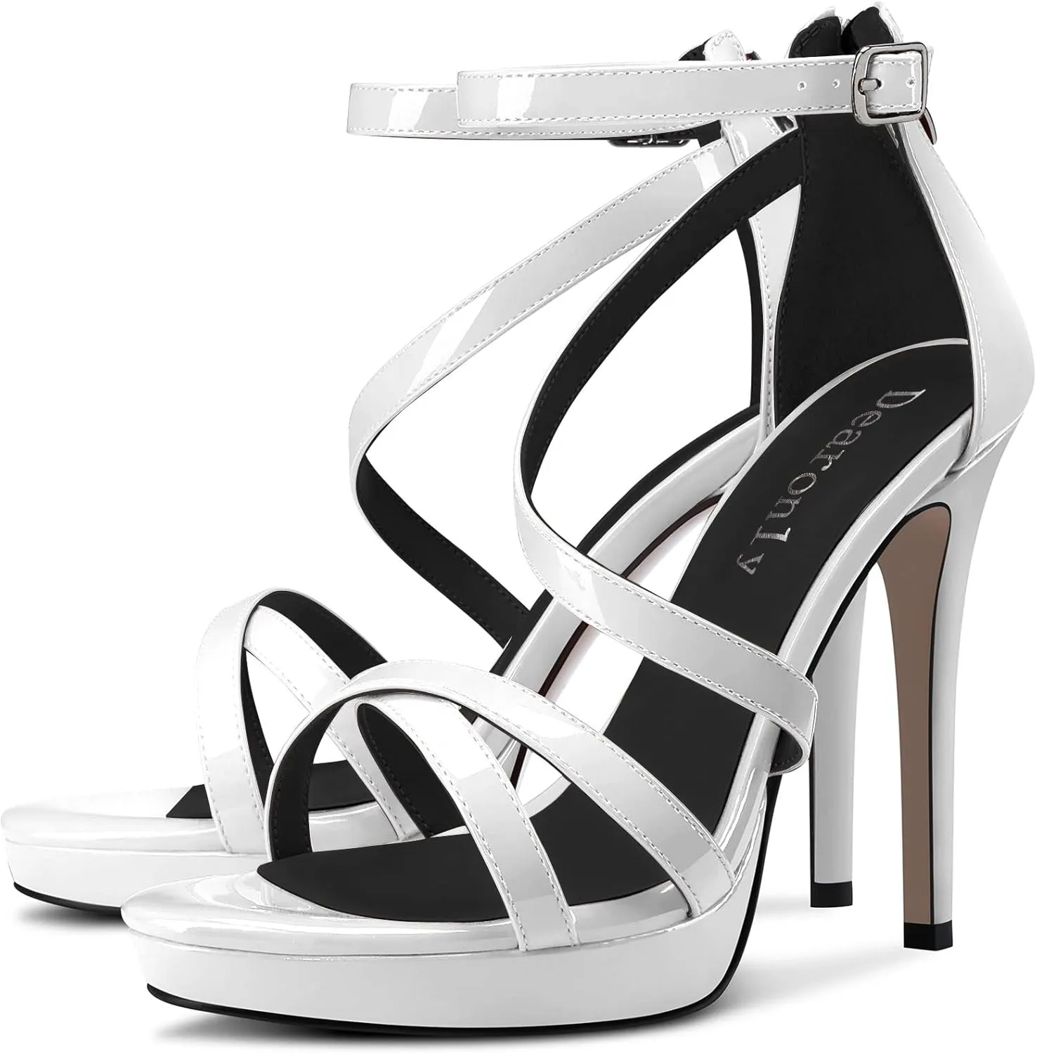 DearOnly Women Platform Stiletto High Heel Peep Open Toe Pumps Ankle Strap Zipper Wedding Cute 4.7 Inches Heels