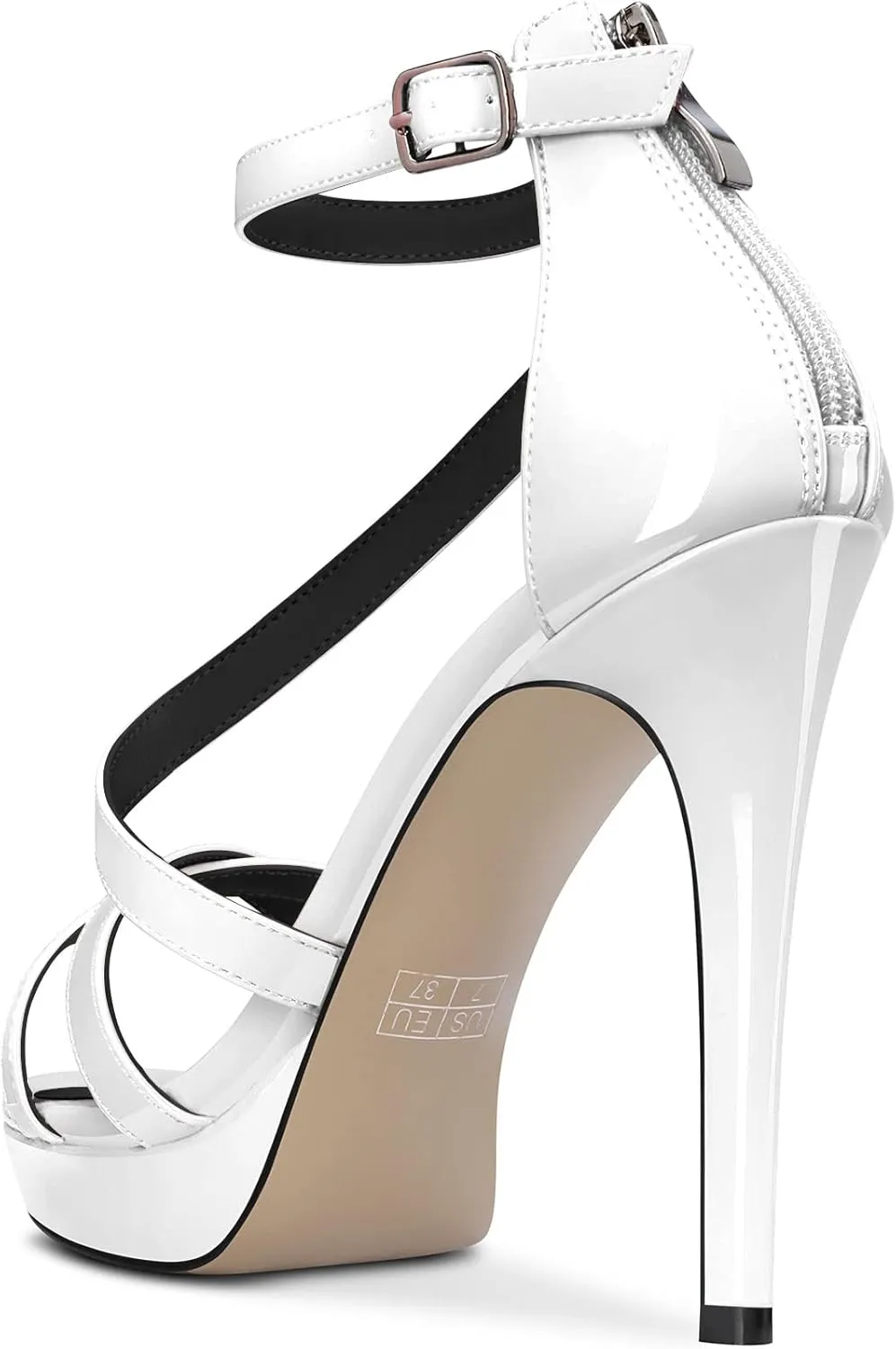 DearOnly Women Platform Stiletto High Heel Peep Open Toe Pumps Ankle Strap Zipper Wedding Cute 4.7 Inches Heels