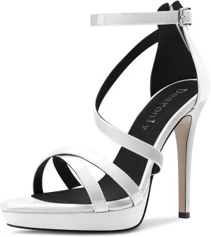 DearOnly Women Platform Stiletto High Heel Peep Open Toe Pumps Ankle Strap Zipper Wedding Cute 4.7 Inches Heels