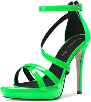 DearOnly Women Platform Stiletto High Heel Peep Open Toe Pumps Ankle Strap Zipper Wedding Cute 4.7 Inches Heels