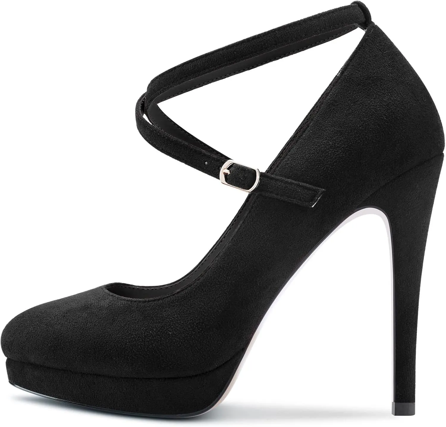 DearOnly Womens Platform Heel Pumps Closed Toe Ankle Strap Stiletto High Heel Suede Bridal Wedding Dress Shoes 5 Inch