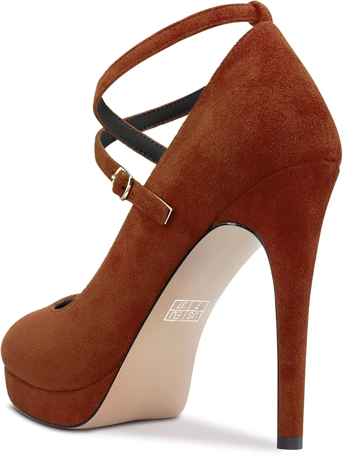 DearOnly Womens Platform Heel Pumps Closed Toe Ankle Strap Stiletto High Heel Suede Bridal Wedding Dress Shoes 5 Inch
