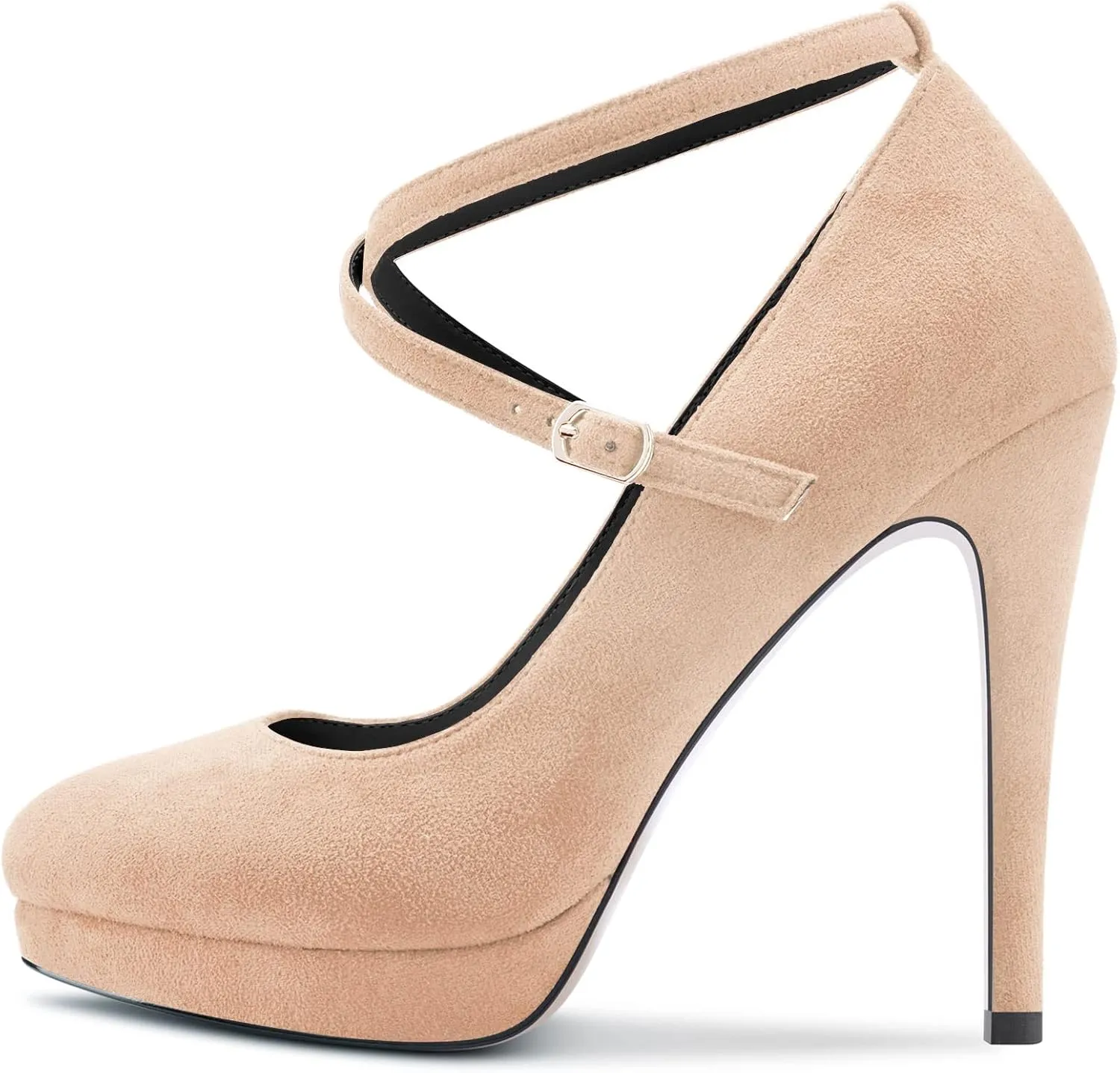 DearOnly Womens Platform Heel Pumps Closed Toe Ankle Strap Stiletto High Heel Suede Bridal Wedding Dress Shoes 5 Inch