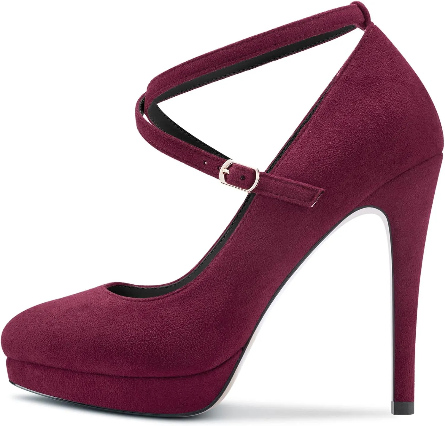 DearOnly Womens Platform Heel Pumps Closed Toe Ankle Strap Stiletto High Heel Suede Bridal Wedding Dress Shoes 5 Inch