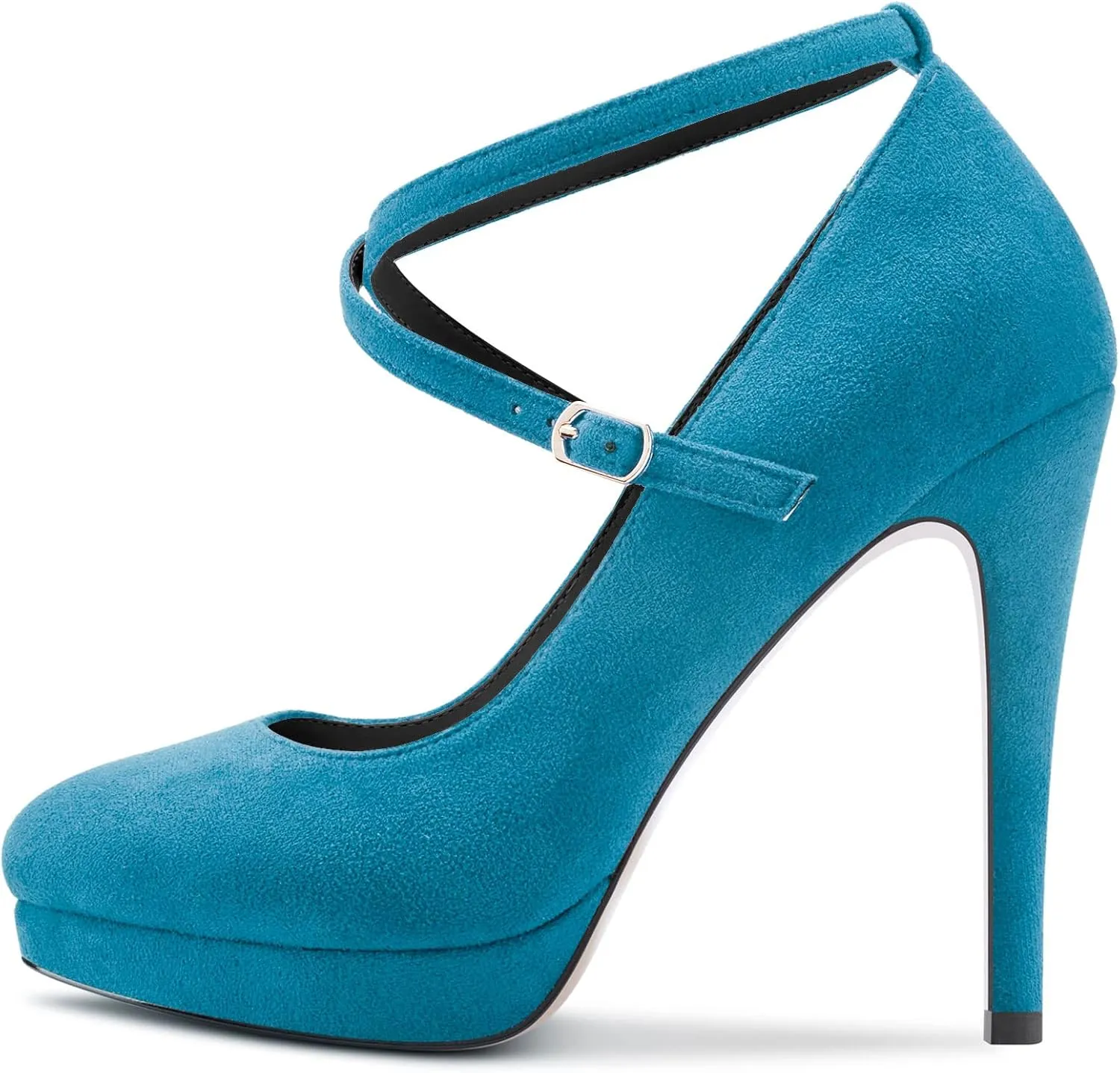 DearOnly Womens Platform Heel Pumps Closed Toe Ankle Strap Stiletto High Heel Suede Bridal Wedding Dress Shoes 5 Inch