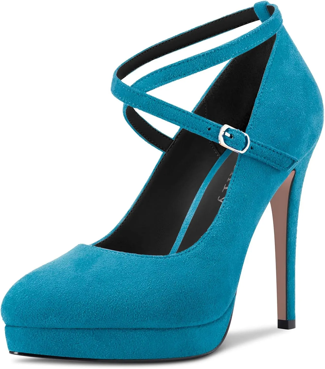 DearOnly Womens Platform Heel Pumps Closed Toe Ankle Strap Stiletto High Heel Suede Bridal Wedding Dress Shoes 5 Inch