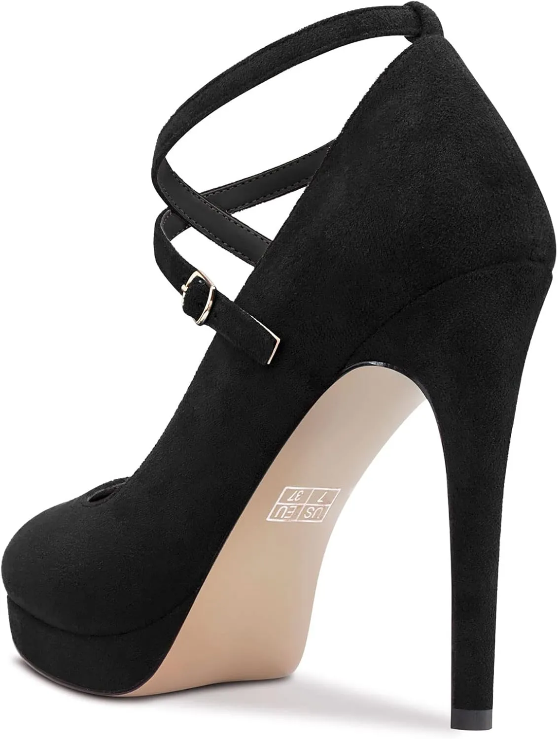 DearOnly Womens Platform Heel Pumps Closed Toe Ankle Strap Stiletto High Heel Suede Bridal Wedding Dress Shoes 5 Inch