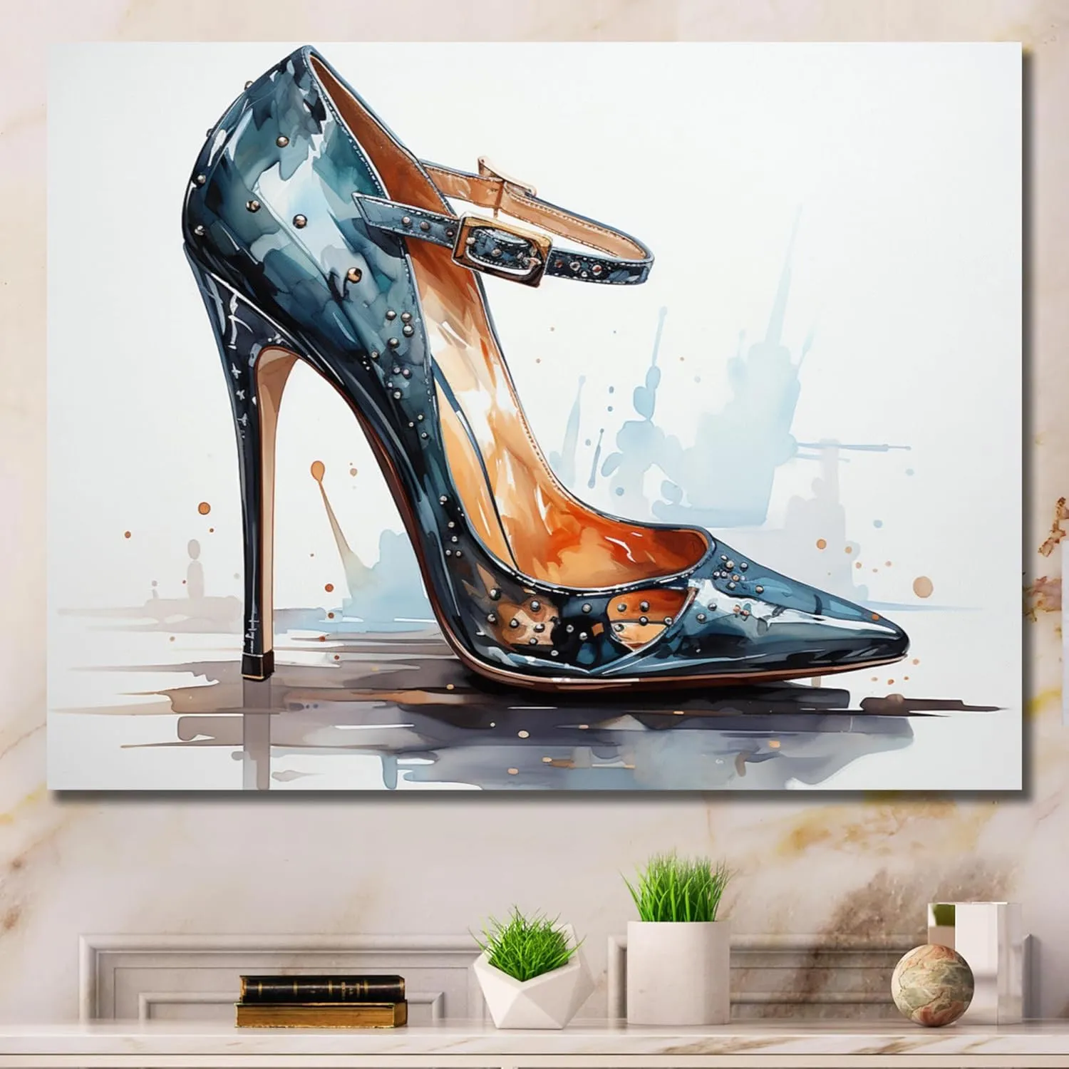 DesignQ Fashion Wall Art, Black Stylish High Heel Power I, fashion Large Wall art decor, Black Glam Canvas wall art, 32x24 inches