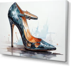 DesignQ Fashion Wall Art, Black Stylish High Heel Power I, fashion Large Wall art decor, Black Glam Canvas wall art, 32x24 inches