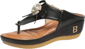 Dimleen Womens Wedge Flip Flops Sandals with Orthotic Arch Support Summer Comfortable Platform Bohemia Non-Slip Thong Walking Shoes (Black,7.5,Women,7.5)