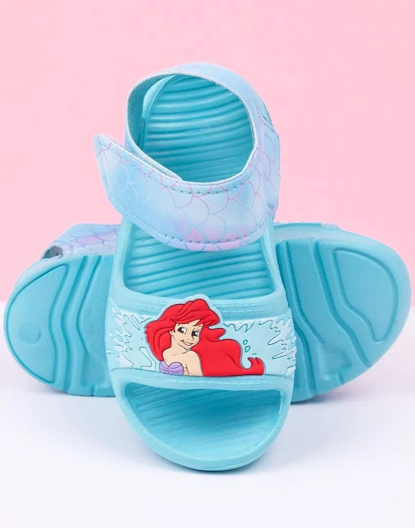 Disney The Little Mermaid Kids Sandals | Girls Ariel Sliders with Supportive Strap for Toddlers | Blue Slip-on Footwear