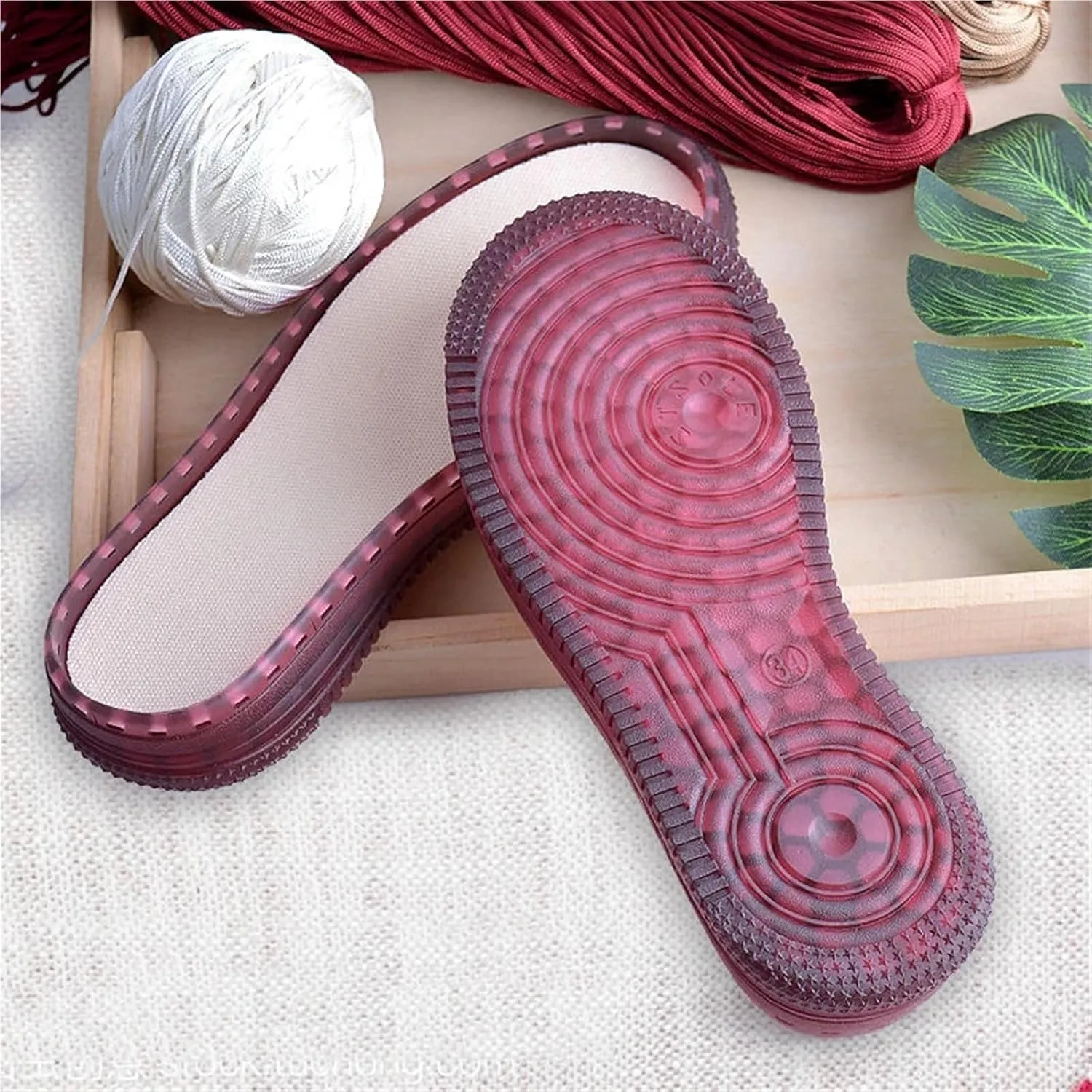 Diy Hand Knitting Materials Slippers Crystal Sole Rubber Outsole Crochet Needles Indoor Slippers