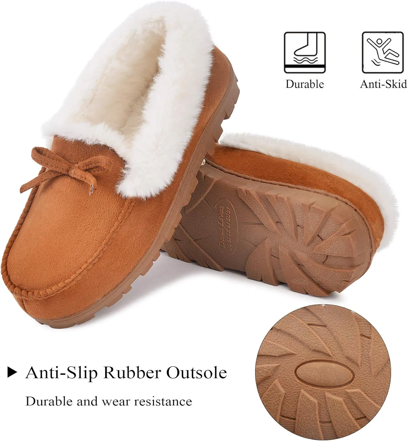 DL Women's Memory Foam Moccasin Slippers Micro Suede with Breathable Faux Fur Lining Slip On House Shoes Micro Indoor & Outdoor