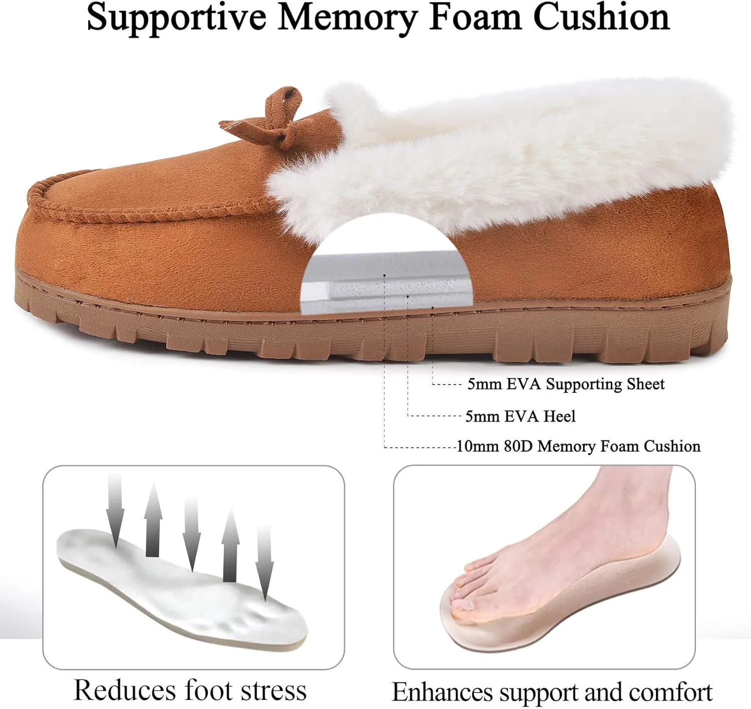 DL Women's Memory Foam Moccasin Slippers Micro Suede with Breathable Faux Fur Lining Slip On House Shoes Micro Indoor & Outdoor