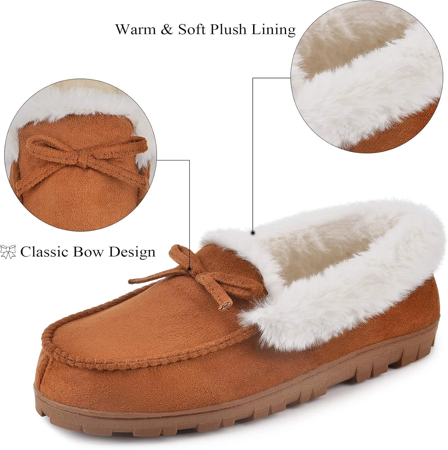 DL Women's Memory Foam Moccasin Slippers Micro Suede with Breathable Faux Fur Lining Slip On House Shoes Micro Indoor & Outdoor