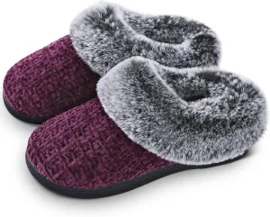 DL Women's Memory Foam Moccasin Slippers Micro Suede with Breathable Faux Fur Lining Slip On House Shoes Micro Indoor & Outdoor