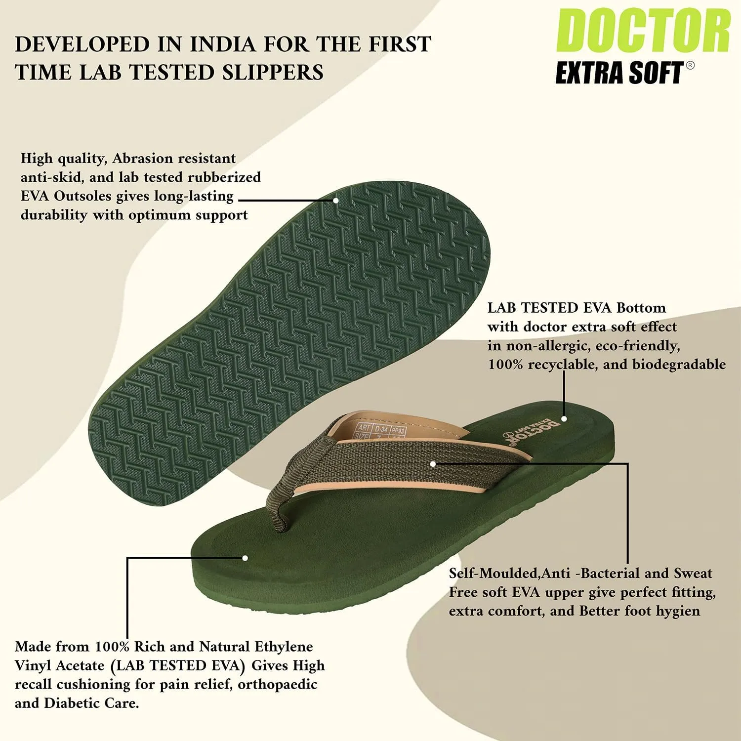 Doctor Slippers for Men's Orthopedic Diabetic Non-Slip Lightweight Durable Cushion Comfortable Flat Mcr Casual Stylish Dr Chappals and House Flip flops For Gent's and Boy’s D-34