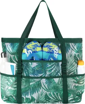 DOFOWORK Beach Bags for Women - Large beach bag, Mesh Beach Bag with 9 Pockets, Lightweight Tote Bag for Vacation