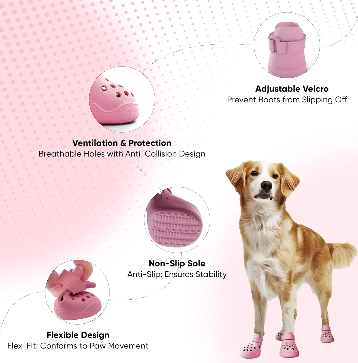 Dog Shoes: Non-Slip Waterproof Sandals for Hot Pavement & Winter, Breathable Perforated Boots, Large/Medium/Small Sizes, Ideal Paw Protector, Outdoor Clog Booties (Pink, Size 1: (1.92’'x1.49'')(L*W))