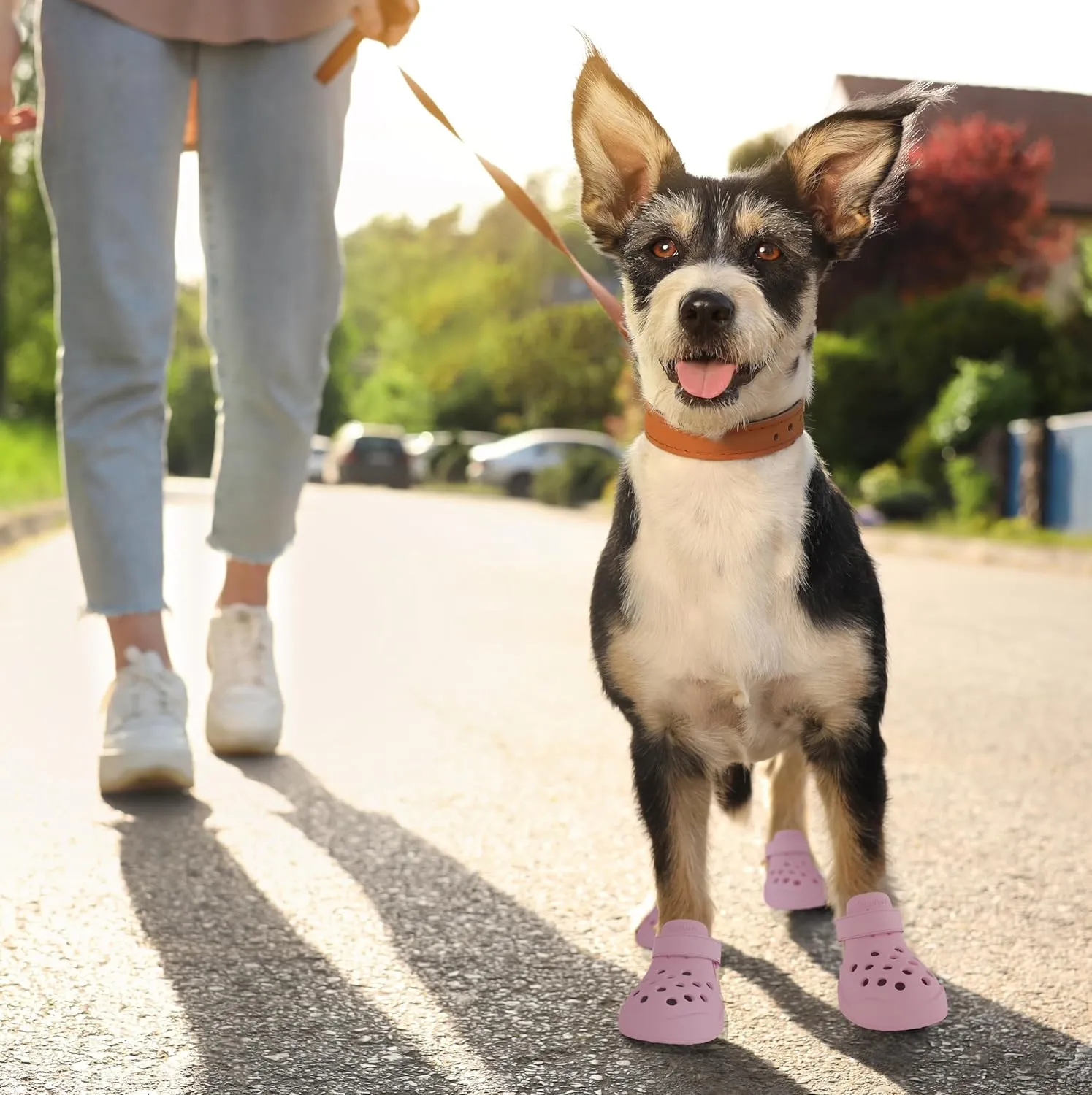 Dog Shoes: Non-Slip Waterproof Sandals for Hot Pavement & Winter, Breathable Perforated Boots, Large/Medium/Small Sizes, Ideal Paw Protector, Outdoor Clog Booties (Pink, Size 1: (1.92’'x1.49'')(L*W))