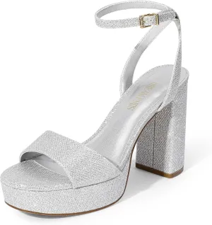 DREAM PAIRS Platform High Heels for Women Chunky Round Open Toe Ankle Strap Stylish Heeled Sandals for Party Prom Wedding