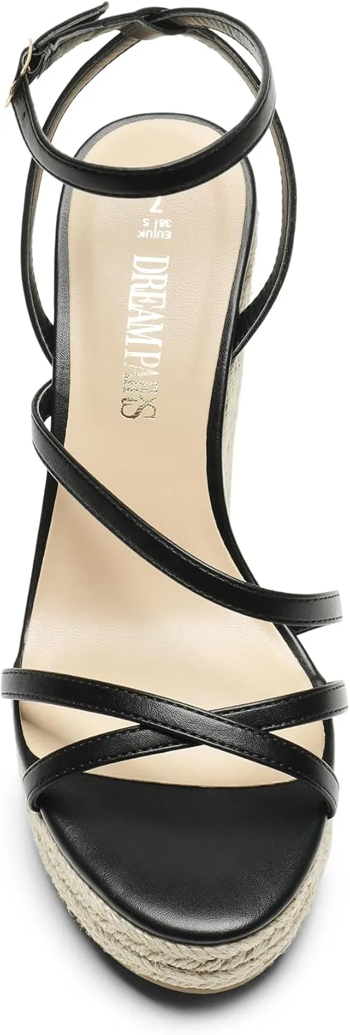 DREAM PAIRS Strappy Espadrille Platform Wedge Sandals for Women Dressy Summer, Comfortable Open Toe Sandals with Cushioned Insole and Ankle Strap Buckle