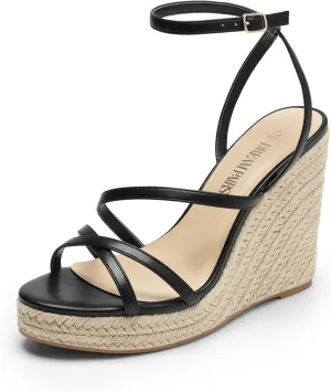 DREAM PAIRS Strappy Espadrille Platform Wedge Sandals for Women Dressy Summer, Comfortable Open Toe Sandals with Cushioned Insole and Ankle Strap Buckle
