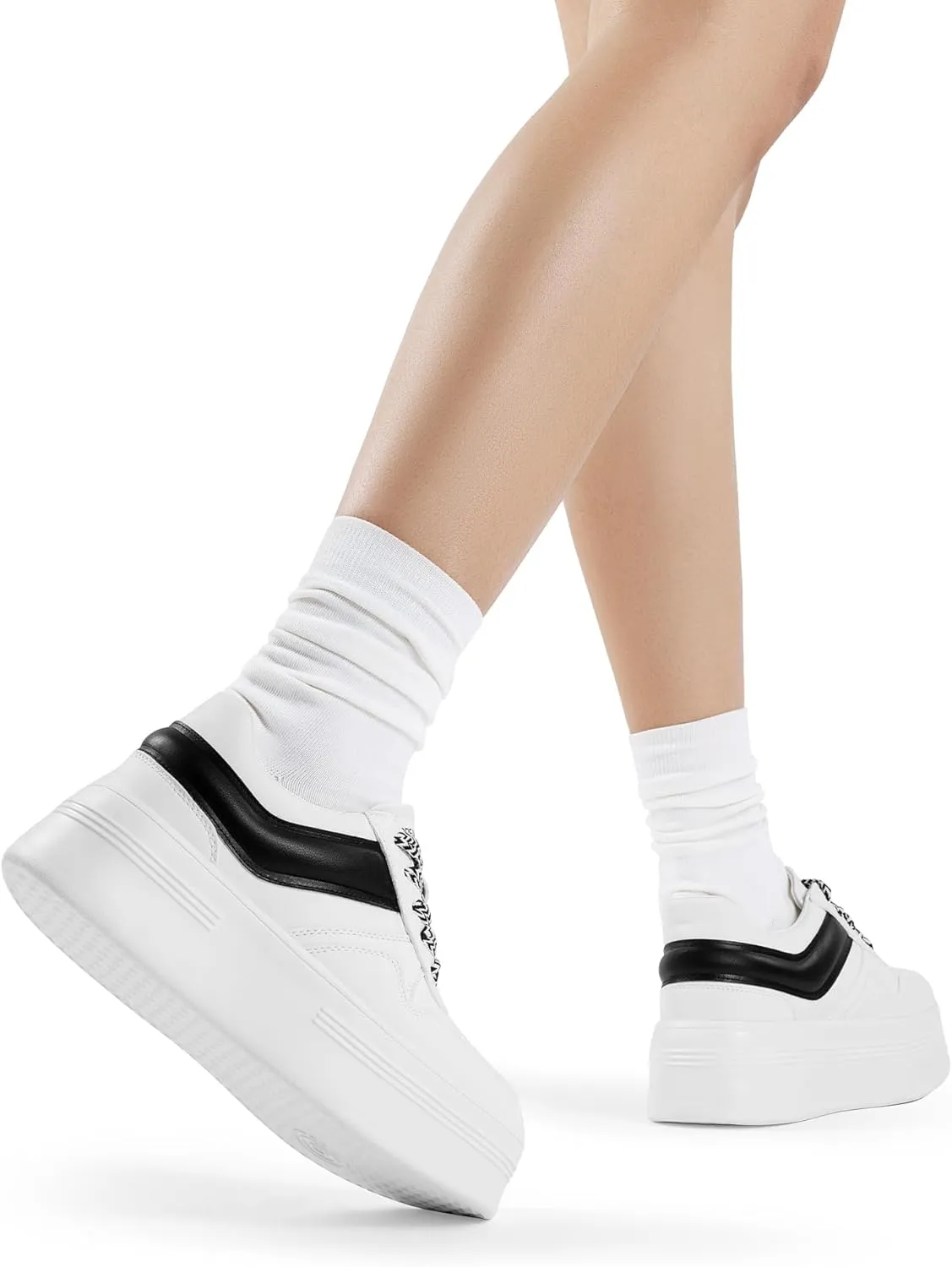 DREAM PAIRS Women Platform High Heel Fashion Sneakers Walking Lace Up Lightweight Stylish Classic Casual Sneaker.