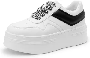 DREAM PAIRS Women Platform High Heel Fashion Sneakers Walking Lace Up Lightweight Stylish Classic Casual Sneaker.