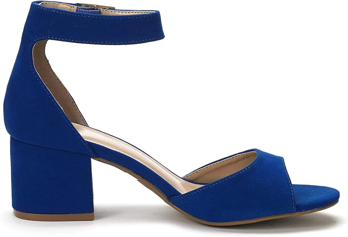 DREAM PAIRS Womens Chunkle Low Heel Pump Ankle Strap Dress Sandal