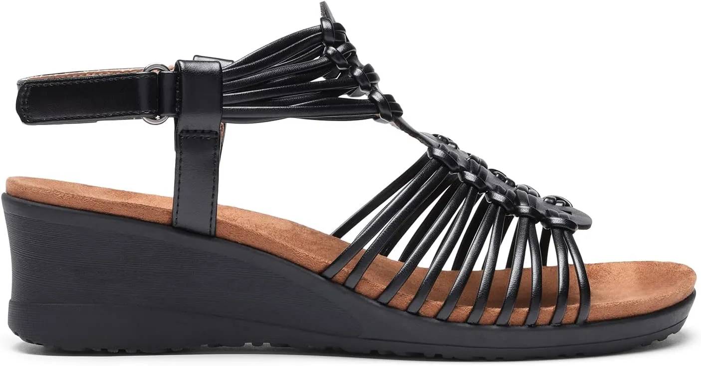 DREAM PAIRS Women's Comfortable Strappy Low Heel Open Toe Slip-On Wedge Sandals Arch Support for Summer Dressy Shoes