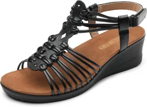 DREAM PAIRS Women's Comfortable Strappy Low Heel Open Toe Slip-On Wedge Sandals Arch Support for Summer Dressy Shoes