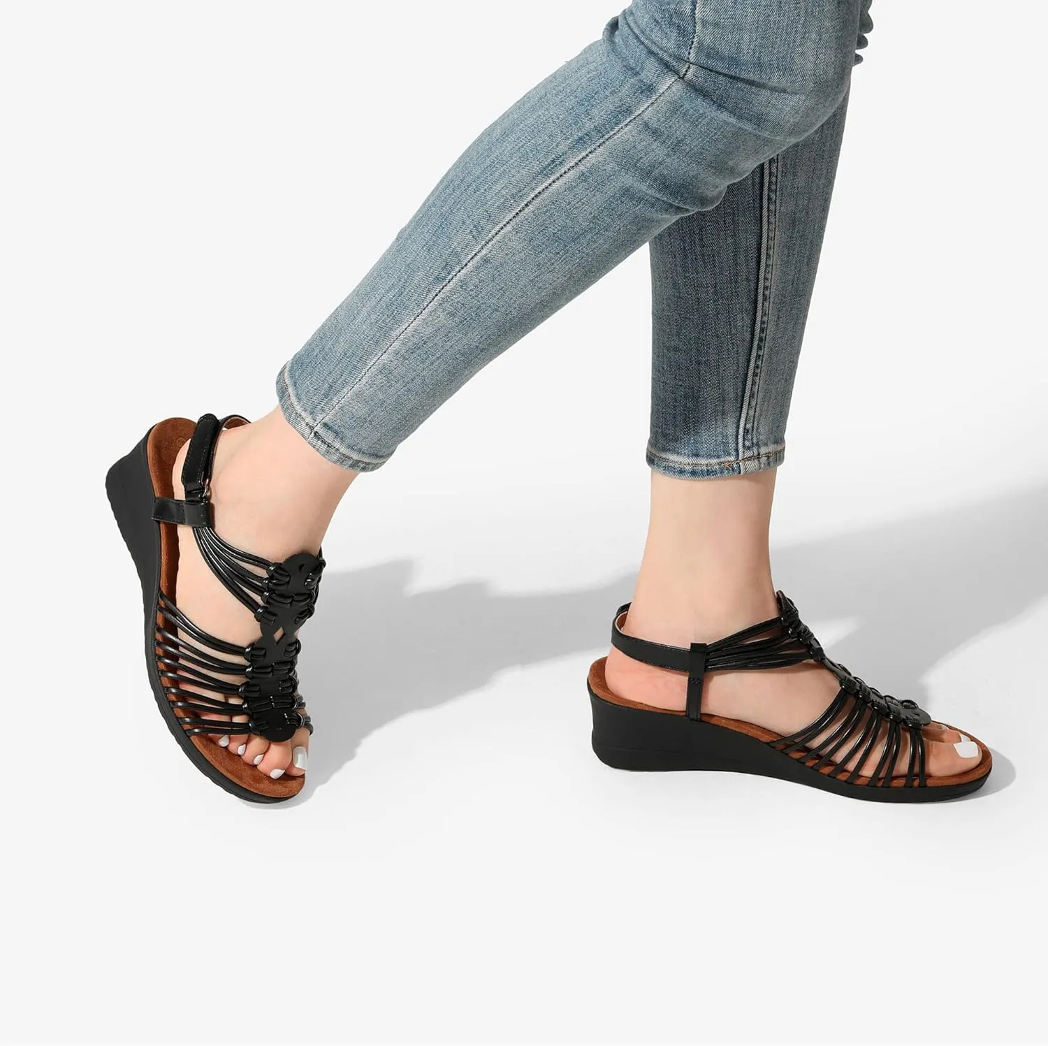 DREAM PAIRS Women's Comfortable Strappy Low Heel Open Toe Slip-On Wedge Sandals Arch Support for Summer Dressy Shoes