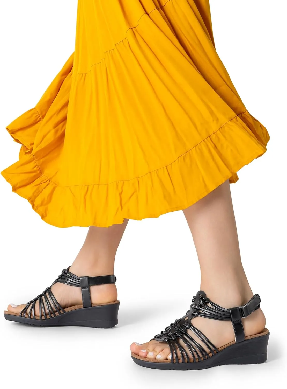 DREAM PAIRS Women's Comfortable Strappy Low Heel Open Toe Slip-On Wedge Sandals Arch Support for Summer Dressy Shoes