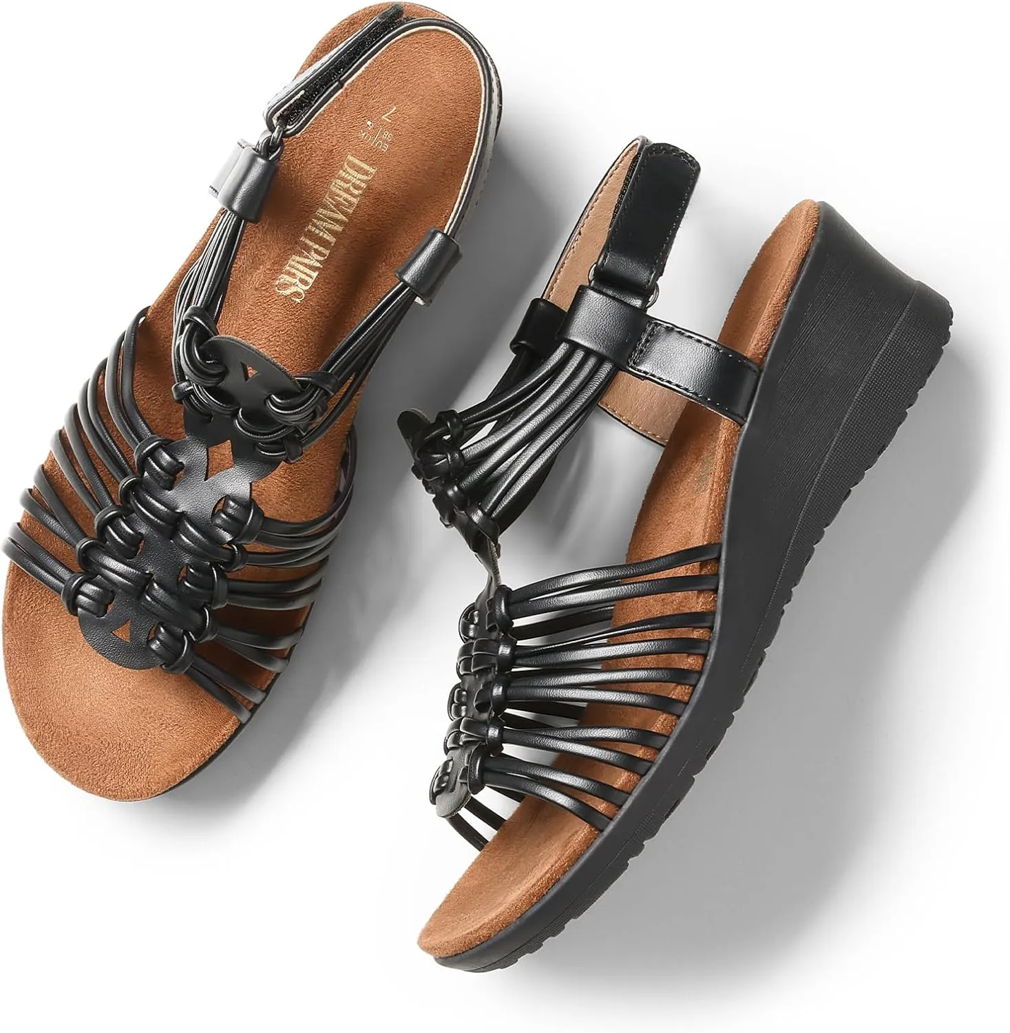 DREAM PAIRS Women's Comfortable Strappy Low Heel Open Toe Slip-On Wedge Sandals Arch Support for Summer Dressy Shoes