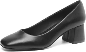 DREAM PAIRS Women's Low Chunky Heels Square Toe Pumps Comfortable Slip On Dress Shoes Wedding Party Office Shoes