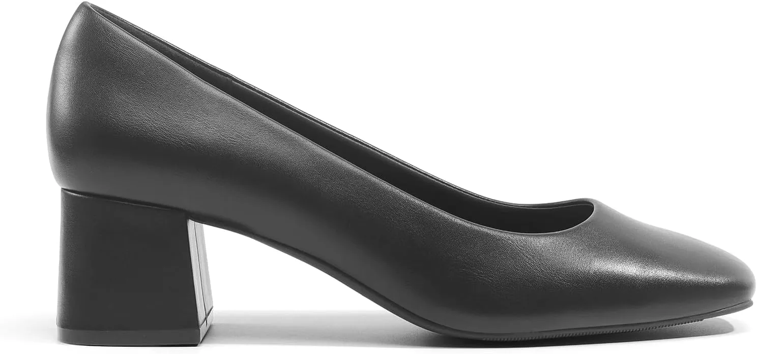 DREAM PAIRS Women's Low Chunky Heels Square Toe Pumps Comfortable Slip On Dress Shoes Wedding Party Office Shoes