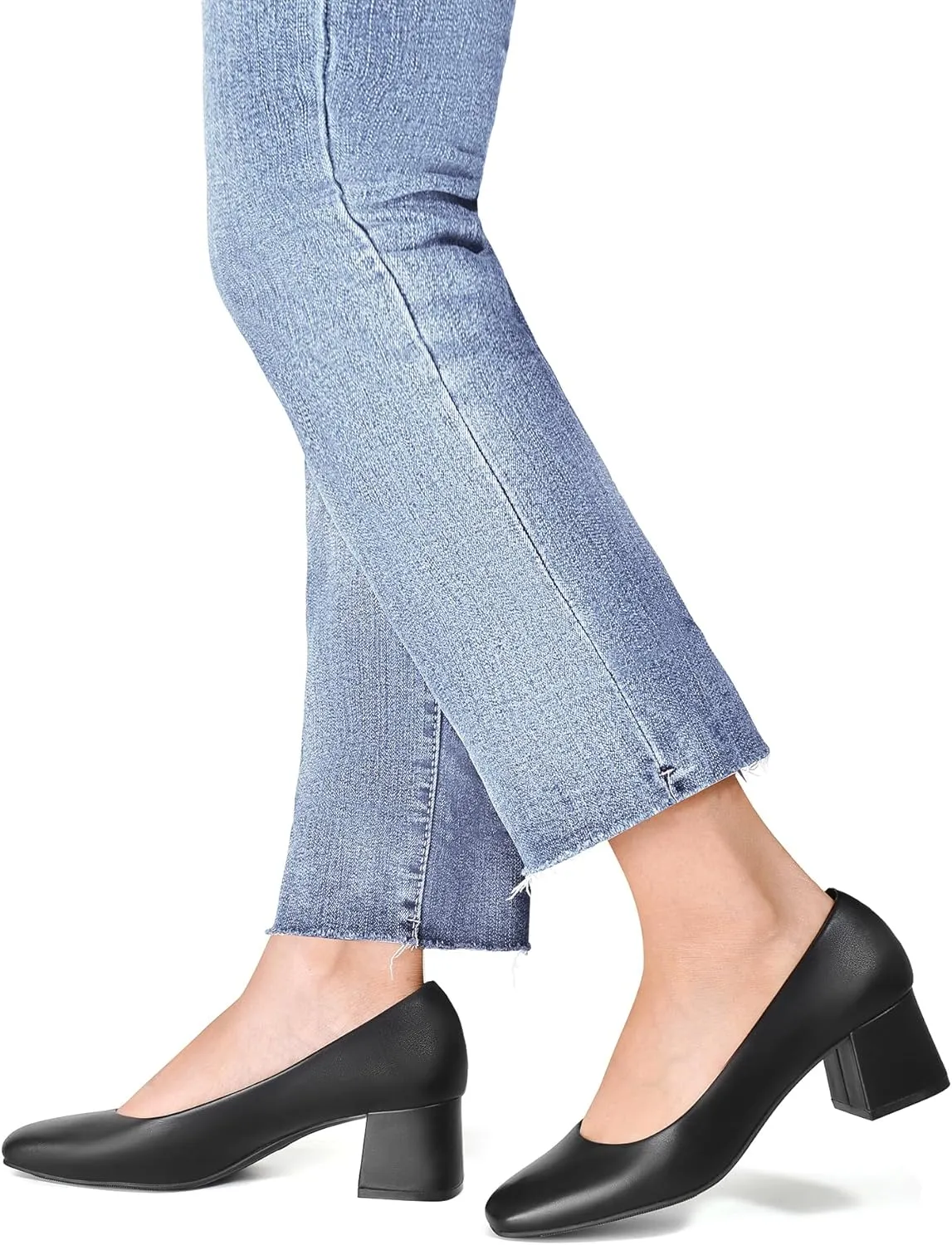 DREAM PAIRS Women's Low Chunky Heels Square Toe Pumps Comfortable Slip On Dress Shoes Wedding Party Office Shoes