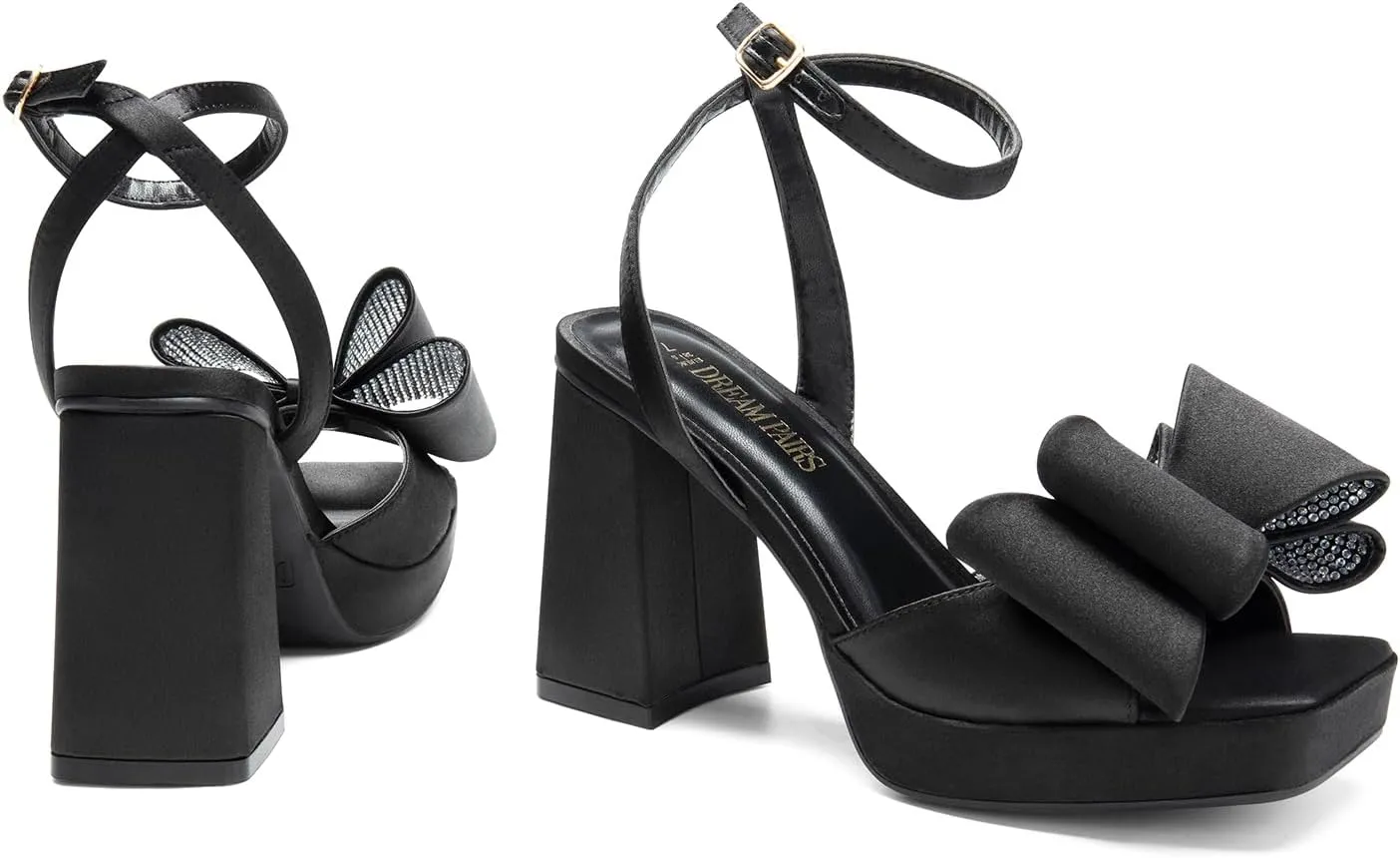 DREAM PAIRS Women's Platform Chunky Heels Fashion Bowknots High Block Square Toe Dress Sandals for Wedding Bridal Party