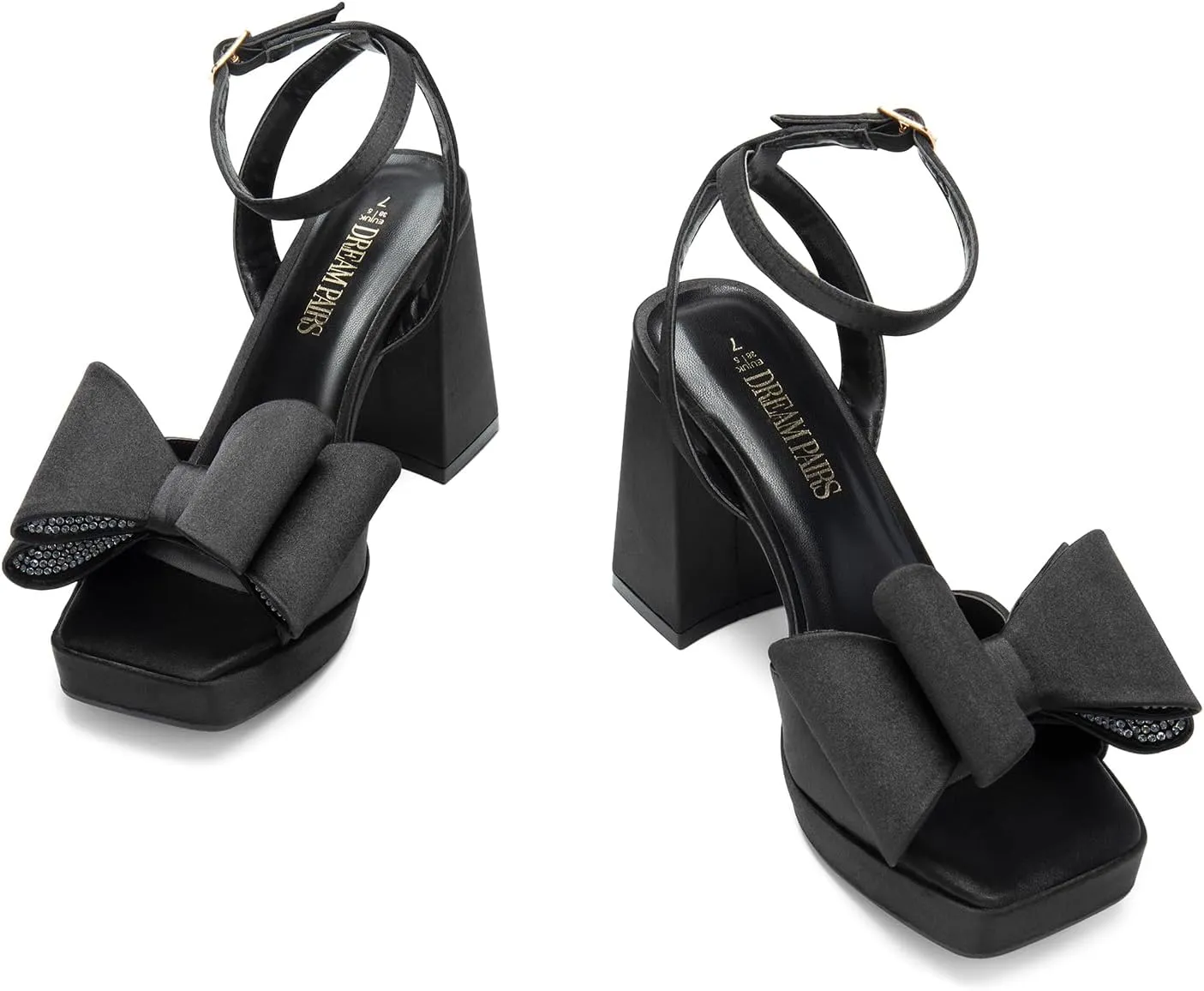 DREAM PAIRS Women's Platform Chunky Heels Fashion Bowknots High Block Square Toe Dress Sandals for Wedding Bridal Party
