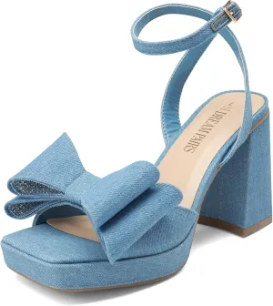 DREAM PAIRS Women's Platform Chunky Heels Fashion Bowknots High Block Square Toe Dress Sandals for Wedding Bridal Party