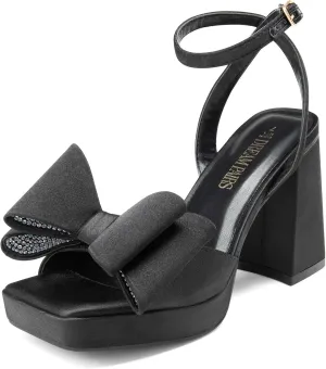 DREAM PAIRS Women's Platform Chunky Heels Fashion Bowknots High Block Square Toe Dress Sandals for Wedding Bridal Party
