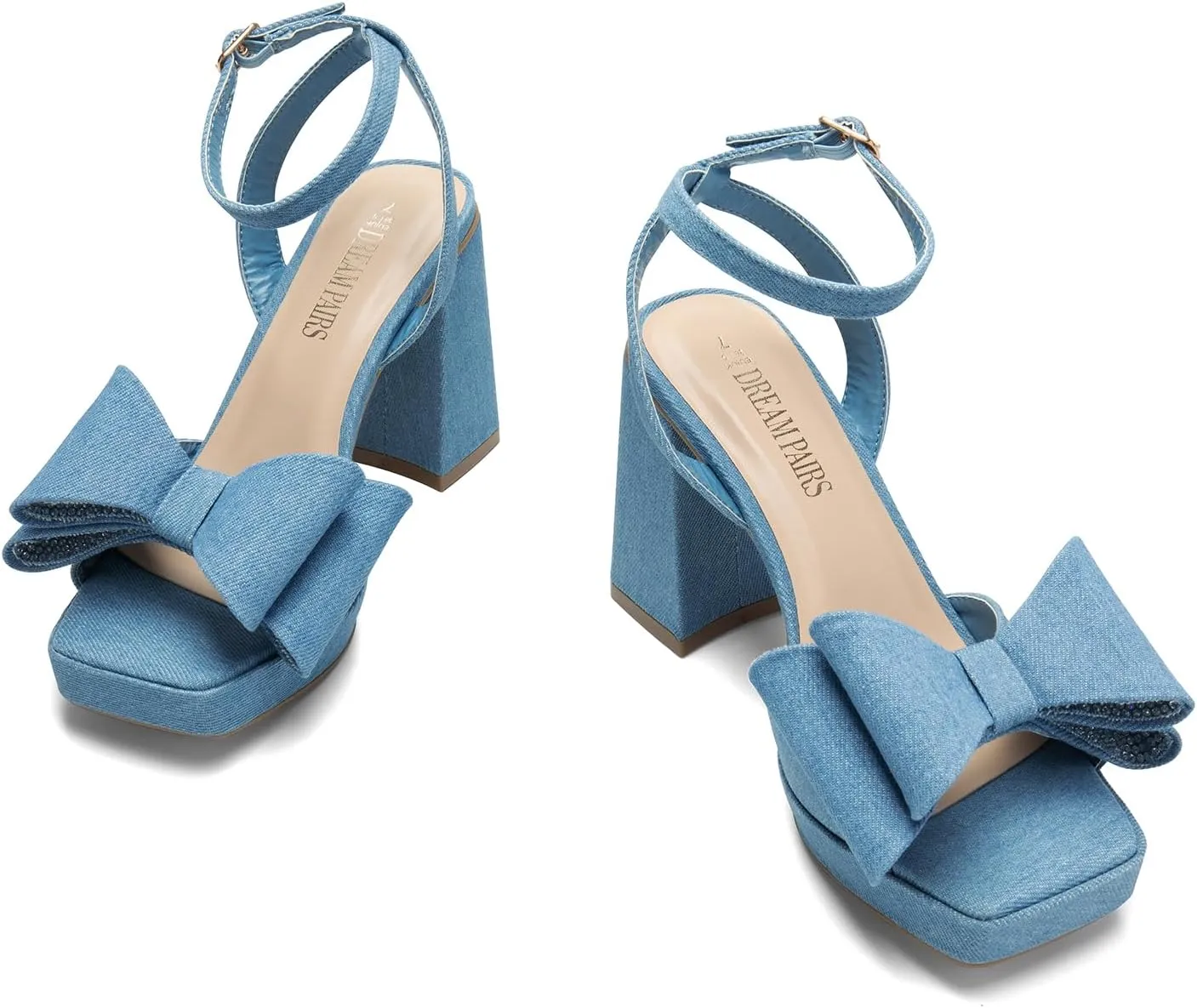 DREAM PAIRS Women's Platform Chunky Heels Fashion Bowknots High Block Square Toe Dress Sandals for Wedding Bridal Party