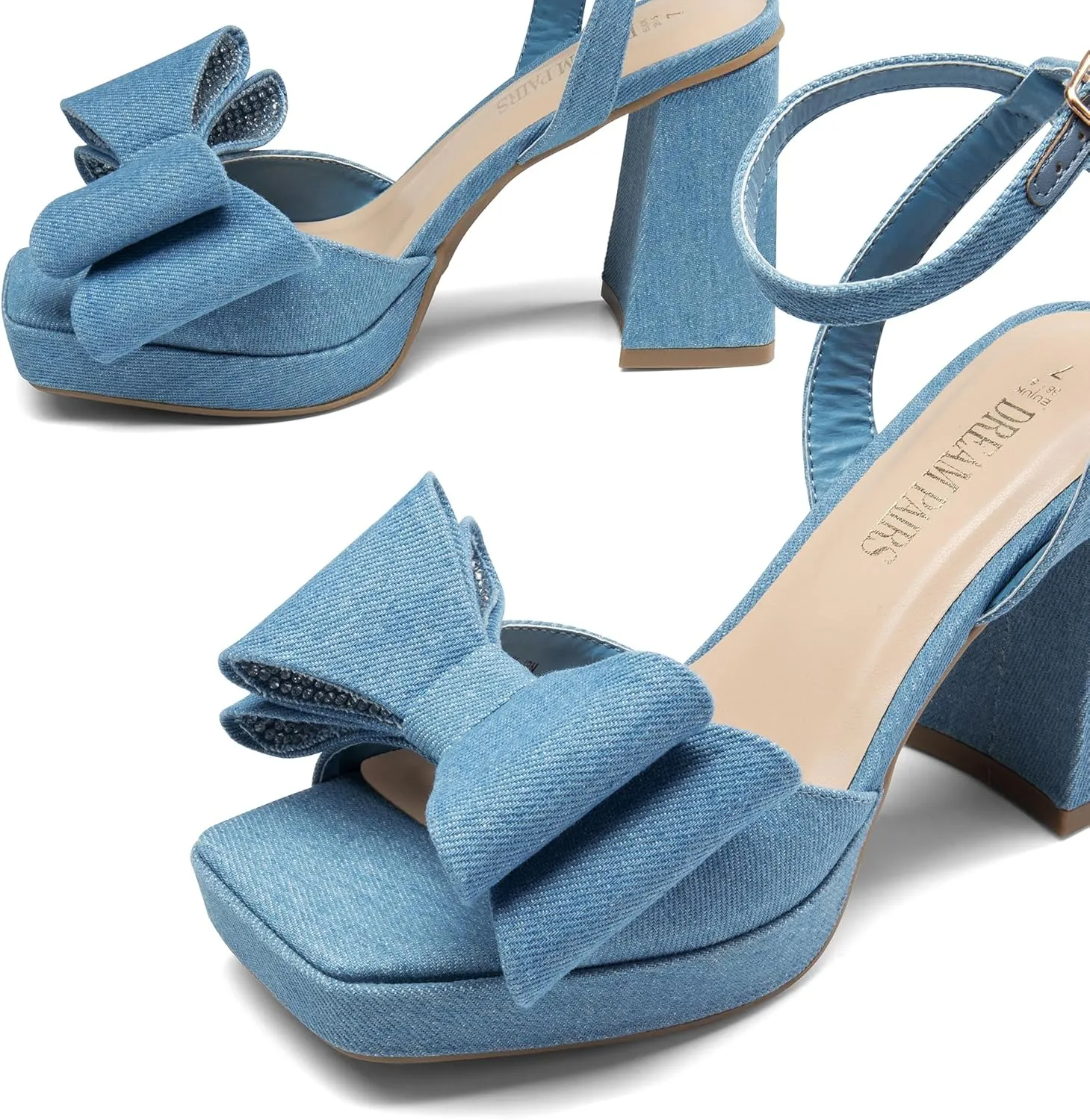 DREAM PAIRS Women's Platform Chunky Heels Fashion Bowknots High Block Square Toe Dress Sandals for Wedding Bridal Party